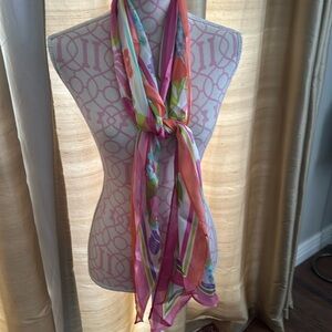 Bob Mackie, silk long scarf, floral and stripes in perfect condition